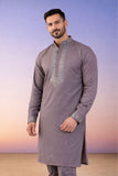 Karvaan Cotton Blend Ethnic Grey Giza Mirror Work Kurta with Pant