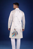 Karvaan Cotton Blend Ethnic White Peacock Embroidery Kurta