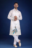 Karvaan Cotton Blend Ethnic White Peacock Embroidery Kurta