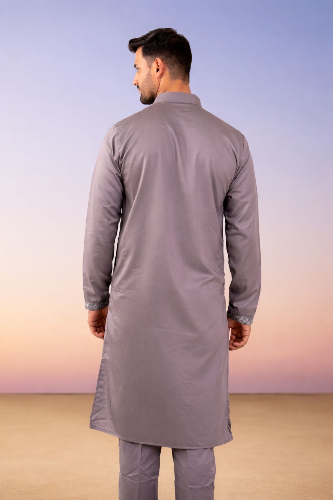 Karvaan Cotton Blend Ethnic Grey Giza Mirror Work Kurta with Pant