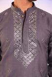 Karvaan Cotton Blend Ethnic Grey Giza Mirror Work Kurta with Pant