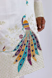 Karvaan Cotton Blend Ethnic White Peacock Embroidery Kurta