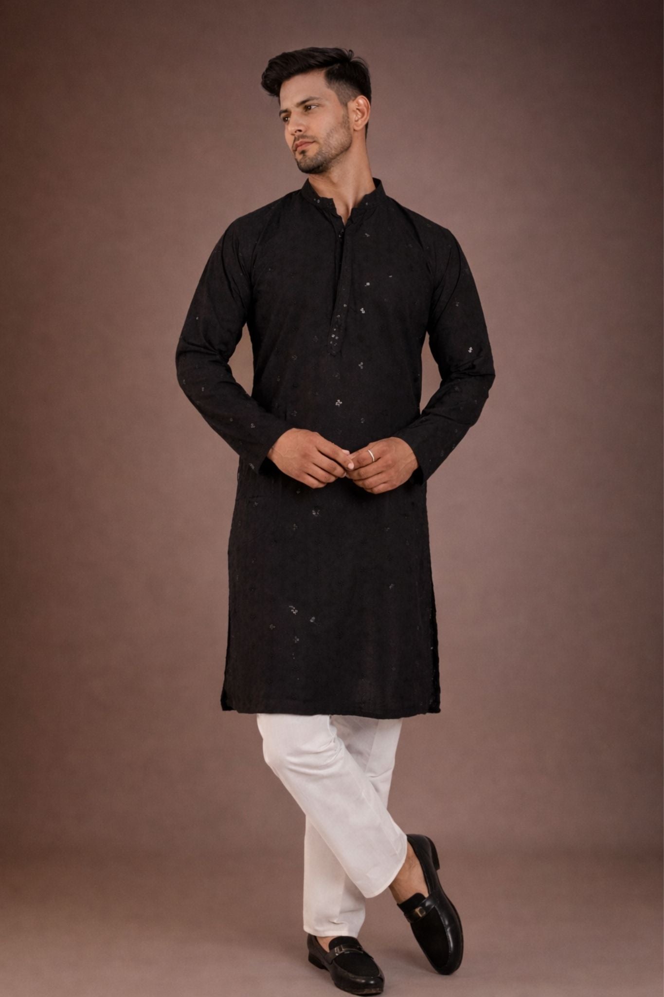 Karvaan Sequence Work Cotton Black Kurta