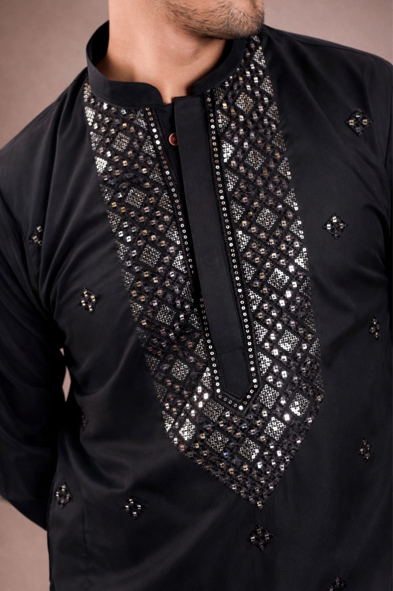 Karvaan Black Giza Cotton Mirror Work with Pant