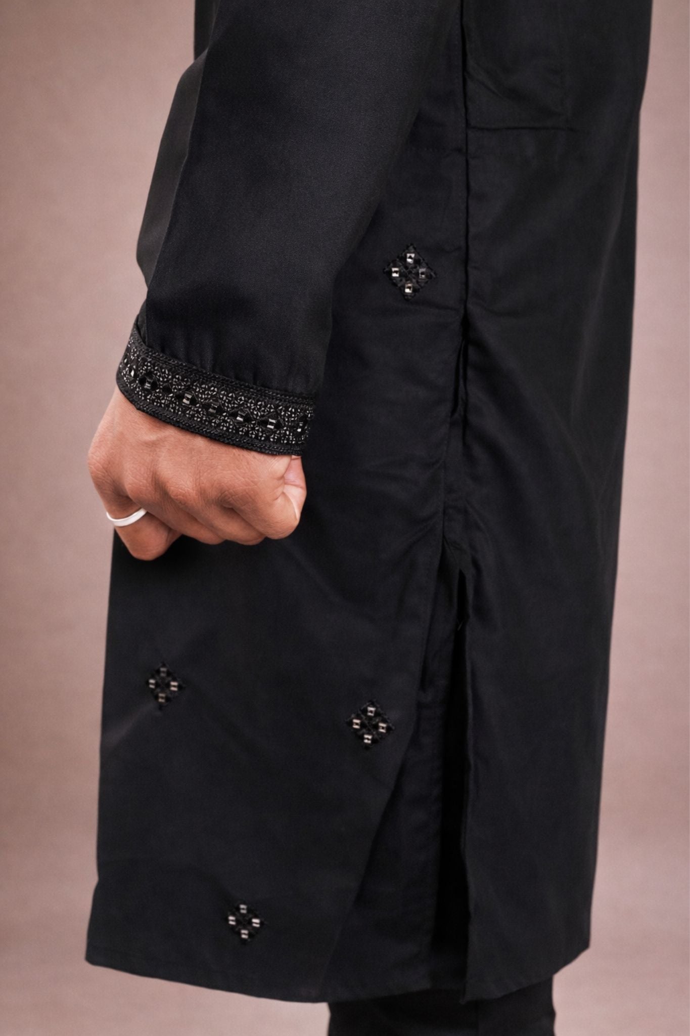Karvaan Sequence Work Cotton Black Kurta